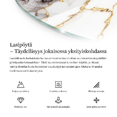 Okrogla steklena mizna plošča z natisom Enotna, elegantna črna barva