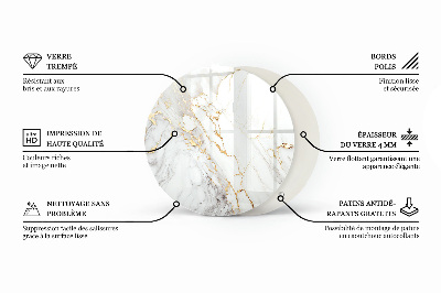 Okrogla steklena mizna plošča Grafična kompozicija marmorja