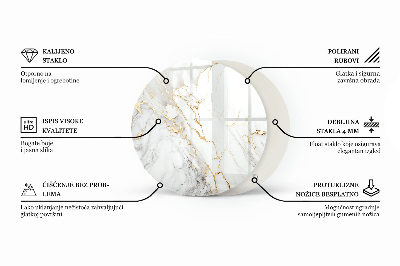 Okrogla steklena mizna plošča Grafična kompozicija marmorja