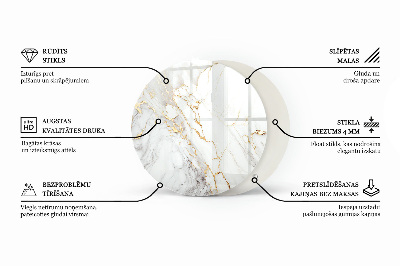 Okrogla steklena mizna plošča Grafična kompozicija marmorja