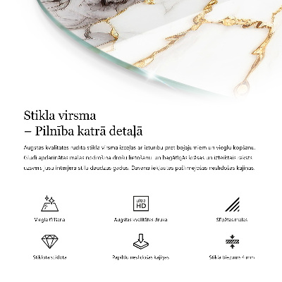Okrogla steklena mizna plošča Grafična kompozicija marmorja