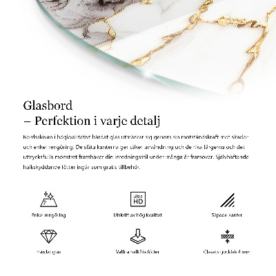 Okrogla steklena mizna plošča Grafična kompozicija marmorja