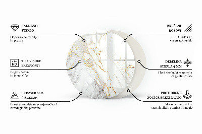 Okrogla steklena mizna plošča Grafična kompozicija marmorja