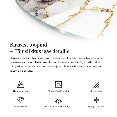 Okrogla steklena mizna plošča z natisom Praskine na betonski površini