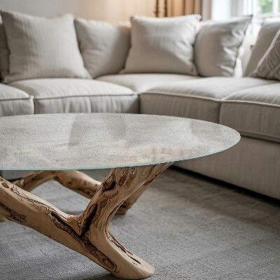 Okrogla steklena mizna plošča z natisom Praskine na betonski površini