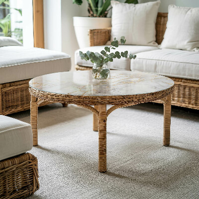 Okrogla steklena mizna plošča z natisom Nežne marmorne žile