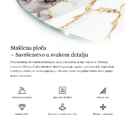 Okrogla steklena mizna plošča z natisom Marmor z nežnimi žilami