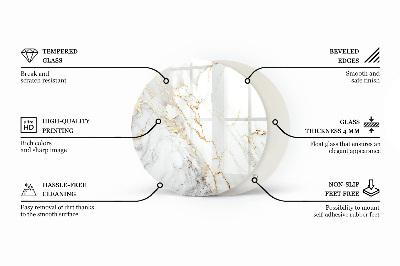 Okrogla steklena mizna plošča Marmorne žile v dizajnu