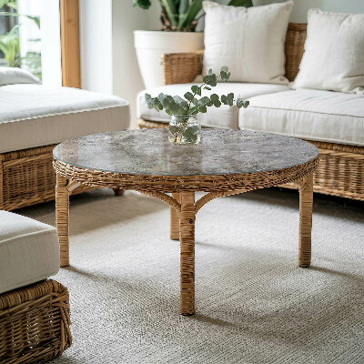 Okrogla steklena mizna plošča Stišen marmorni vzorec