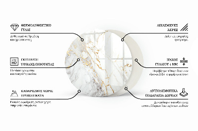 Okrogla steklena mizna plošča z natisom Vzorec, ki posnema marmor