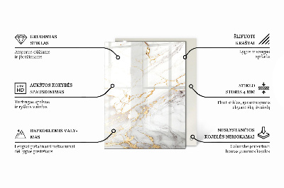 Pravokotna steklena mizna plošča z natisom Marmor z nežnimi žilami