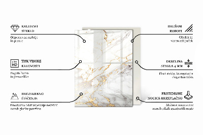Pravokotna steklena mizna plošča z natisom Marmor z nežnimi žilami