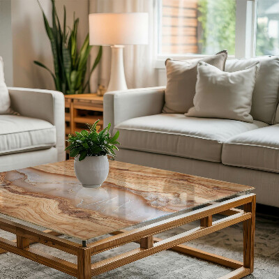 Dekorativna steklena mizna plošča z natisom Les v harmoniji s smolo