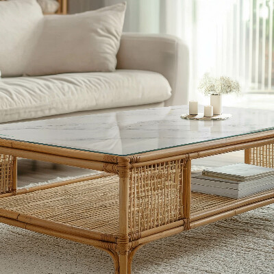 Pravokotna steklena mizna plošča z natisom Vzorec, ki posnema marmor