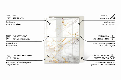 Pravokotna steklena mizna plošča z natisom Vzorec, ki posnema marmor