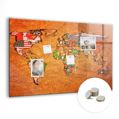 Magnetna tabla za decu Zemljevid sveta z zastavami