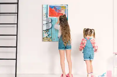 Tabla piši-briši z motivom modrih desk na plaži
