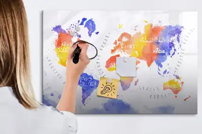 Akvarelni zemljevid sveta magnetna tabla za risanje