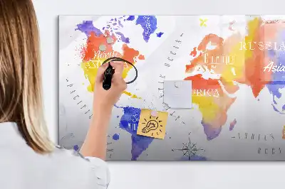 Akvarelni zemljevid sveta magnetna tabla za risanje