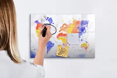 Akvarelni zemljevid sveta magnetna tabla za risanje