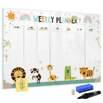 Magnetna piši-briši tabla tedenski načrtovalec z živalskimi motivi