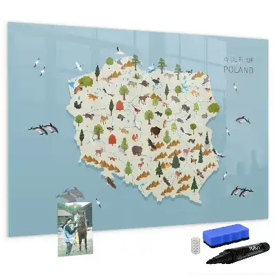 Magnetna tabla za pisanje in brisanje z zemljevidom živali Poljske