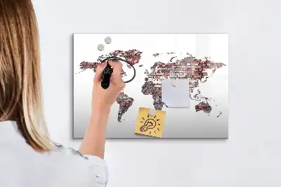 Magnetna tabla piši-briši z motivom zemljevida sveta na opeki