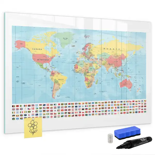 Geografski zemljevid sveta magnetna tabla piši briši