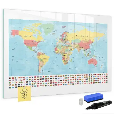 Geografski zemljevid sveta magnetna tabla piši briši