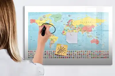 Geografski zemljevid sveta magnetna tabla piši briši