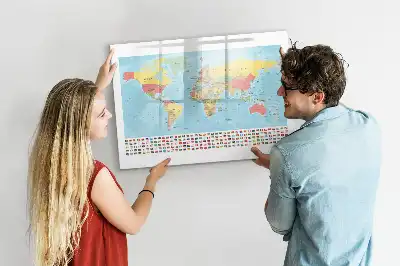 Geografski zemljevid sveta magnetna tabla piši briši