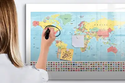 Geografski zemljevid sveta magnetna tabla piši briši