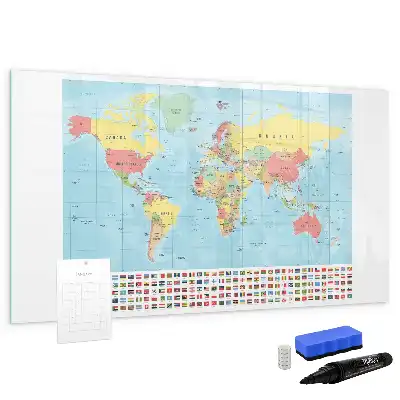 Geografski zemljevid sveta magnetna tabla piši briši