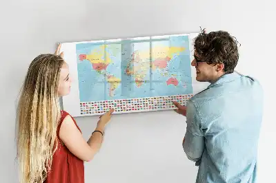 Geografski zemljevid sveta magnetna tabla piši briši