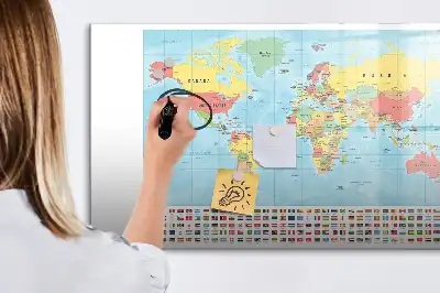 Geografski zemljevid sveta magnetna tabla piši briši