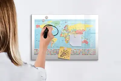 Geografski zemljevid sveta magnetna tabla piši briši