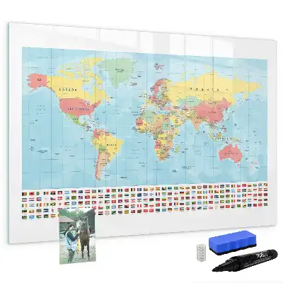 Geografski zemljevid sveta magnetna tabla piši briši