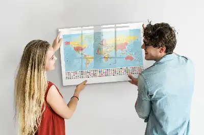 Geografski zemljevid sveta magnetna tabla piši briši