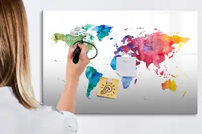Magnetna tabla piši briši z motivom akvarelnega zemljevida sveta