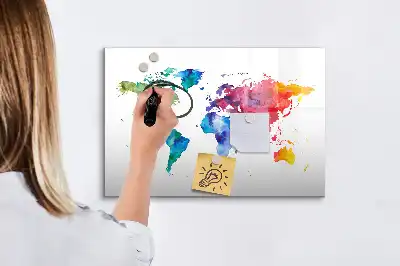 Magnetna tabla piši briši z motivom akvarelnega zemljevida sveta