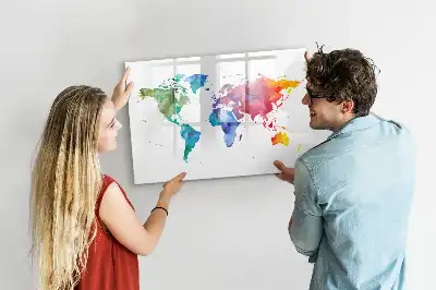 Magnetna tabla piši briši z motivom akvarelnega zemljevida sveta