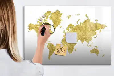 Zlati zemljevid sveta magnetna tabla piši briši