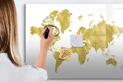 Zlati zemljevid sveta magnetna tabla piši briši