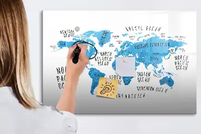 Magnetna tabla za risanje z motivom modrega zemljevida sveta
