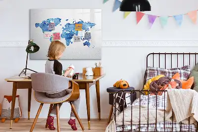 Akvarelni zemljevid sveta magnetna tabla za risanje