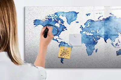 Akvarelni zemljevid sveta magnetna tabla za risanje