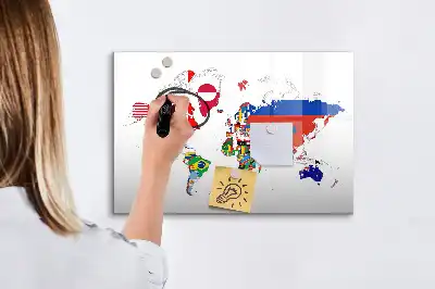 Magnetna piši-briši tabla zemljevid nacionalnih zastav