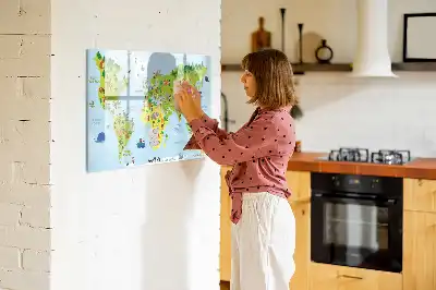 Kulturni zemljevid sveta magnetna tabla za risanje