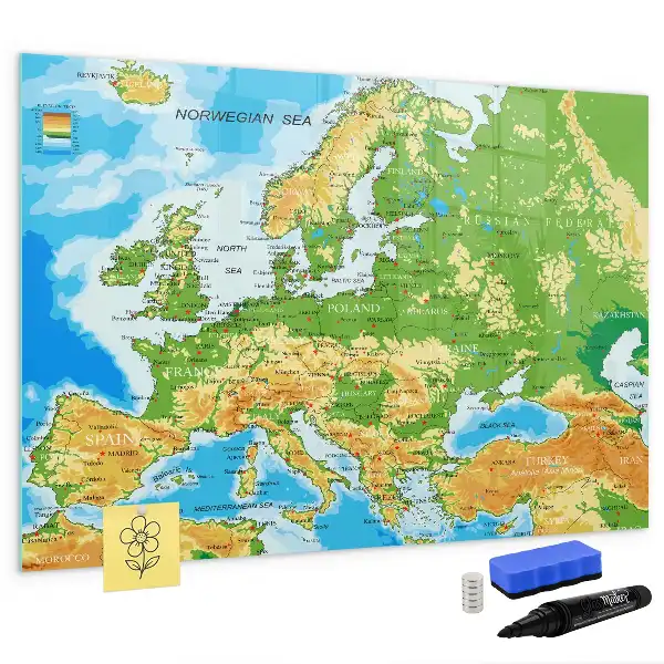 Magnetna tabla za risanje z motivom geografskega zemljevida sveta