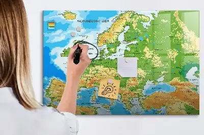Magnetna tabla za risanje z motivom geografskega zemljevida sveta